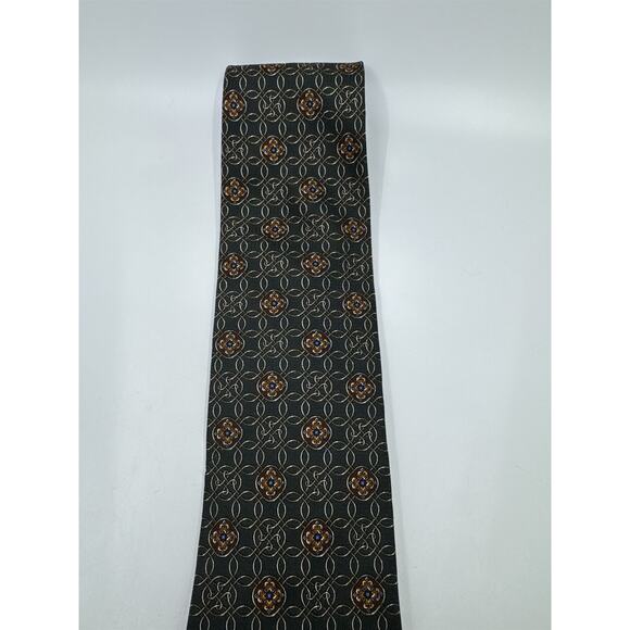 Today's Man Made In Italy Green and Orange Medallion Patten Men's Neck Tie - Picture 3 of 9